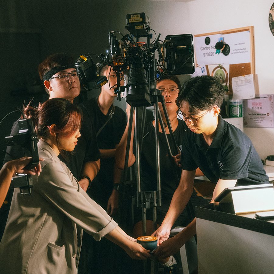 Filming a scene from above